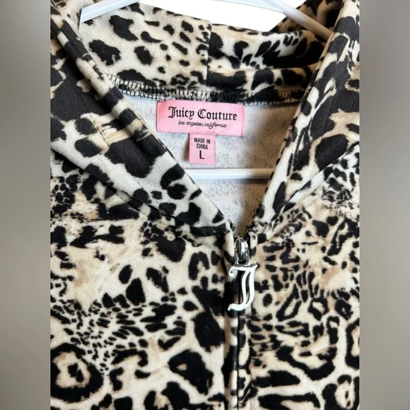 Juicy Couture OG Ocelot Velour Cheetah Print Bling Hoodie Size Large - Picture 2 of 6